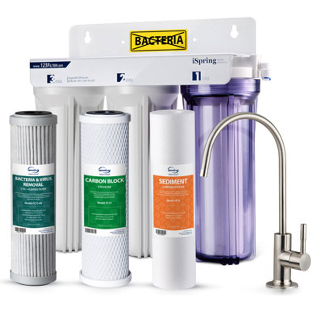 iSpring US31-BV Classic 3-Stage Under Sink Water Filtration System for Drinking  Removes Bacteria and Viruses  Tankless Under Sink Water Filter  High
