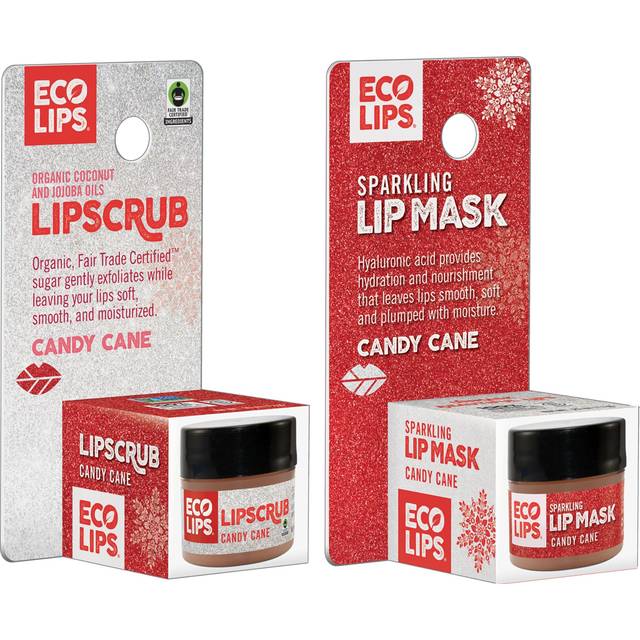 Eco Lips Sparkling Vanilla Mint Candy Cane Lip Mask and Sugar Lip Scrub for Holiday Gifting Stocking Stuffers 025 oz 2 ct