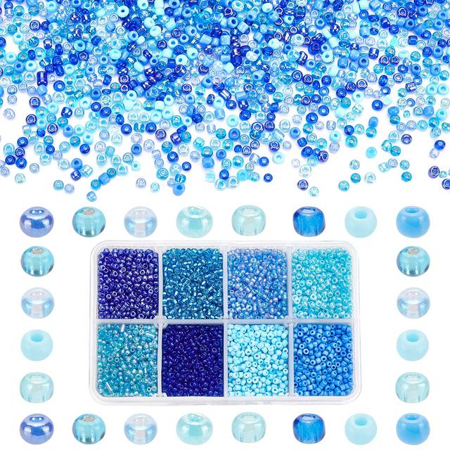PH PandaHall 8000pcs Seed Beads  12/0 Blue Friendship Waist Beads 2mm Small Pony Beads Mini Spacer Beads for Christmas Friendship Bracelet M