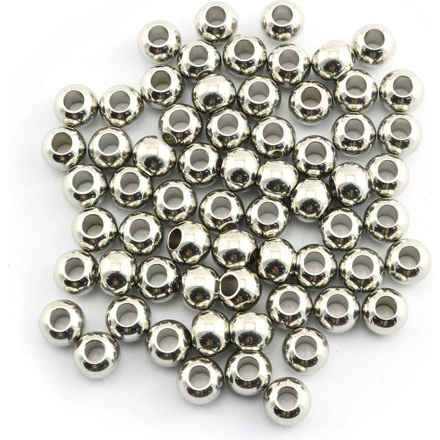 RuiLing 50-Pack 304 Stainless Steel Smooth Round Spacer Beads 3mm Hole Seamless Loose Beads for Jewelry Making Findings DIY Crafts Accessories 8mm(Sil