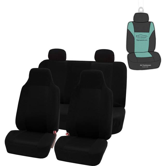 FH Group Car Seat Covers Classic Cloth Seat Covers Full Set with Gift - Universal Fit for Cars Trucks & SUVs (Black) FB102114