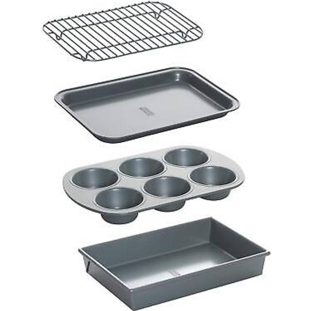 Chicago Metallic 4-Piece Non-Stick Toaster Oven Bakeware Set in Gray/Silver