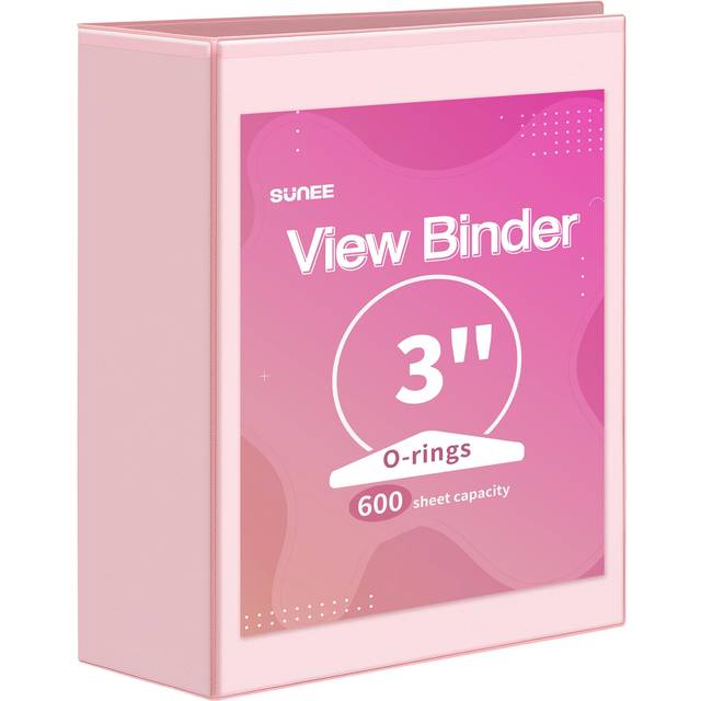 SUNEE 3 Ring Binder 3 Inch 1 Pack  Clear View Binder Three Ring PVC-Free Fit 8.5x11 Inches for School Binder or Office Binder Supplies  Pink Binder