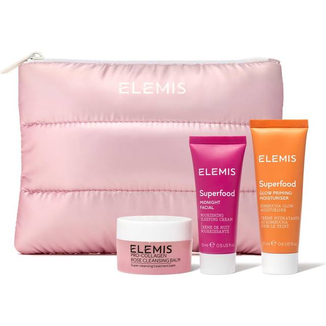 ELEMIS Way to Glow Skincare Kit  Travel Set with Travel-Size Rose Cleansing Balm  Glow Priming Moisturizer & Midnight Facial  Nourish & Illuminate Ski
