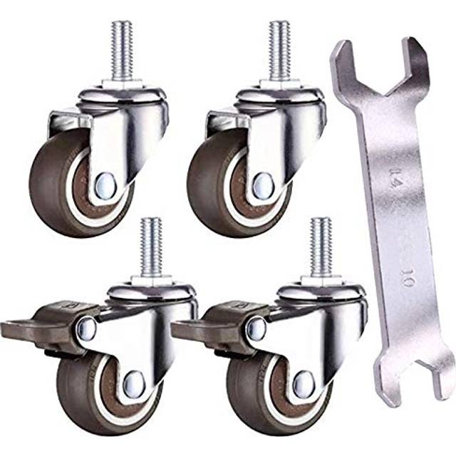 EMCOMS 1 Inch Small Wheels Trolley Swivel Caster Tiny Shopping Cart M6x15mm Locking Casters Set of 4(2 with Brakes) Threaded Mini Stem Caster Wheel 33
