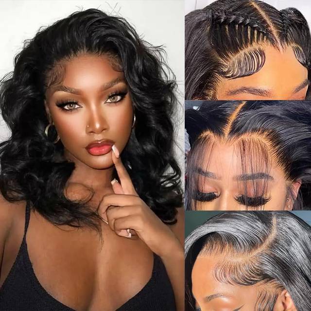 16 Inch Bob Wig Human Hair 13x6 HD Lace Frontal Wigs Human Hair 180% Density Lace Front Wigs Human Hair Pre Plucked Bob Wigs for Women Natural Black