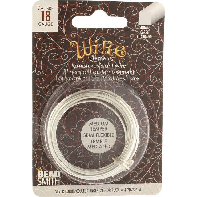 The Beadsmith Square Craft Wire - Medium Temper Beading Wire  Silver Color  18 Gauge  4 Yards