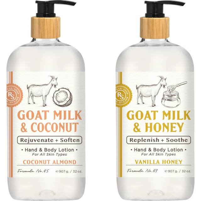 Raes Lil Shop Goats Milk Hand  Body Lotion Coconut Almond and Vanilla Honey Scents 32 oz Set of 2 by Home and Body Company