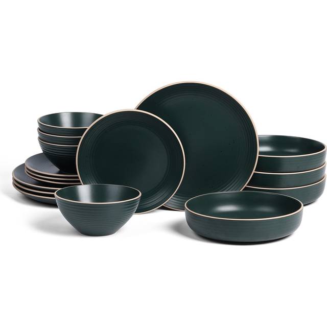 Stone Lain Lauren Modern Stoneware 32-piece Round Dinnerware Set  Plates and Bowls Set  Dish set for 8  Dark Green