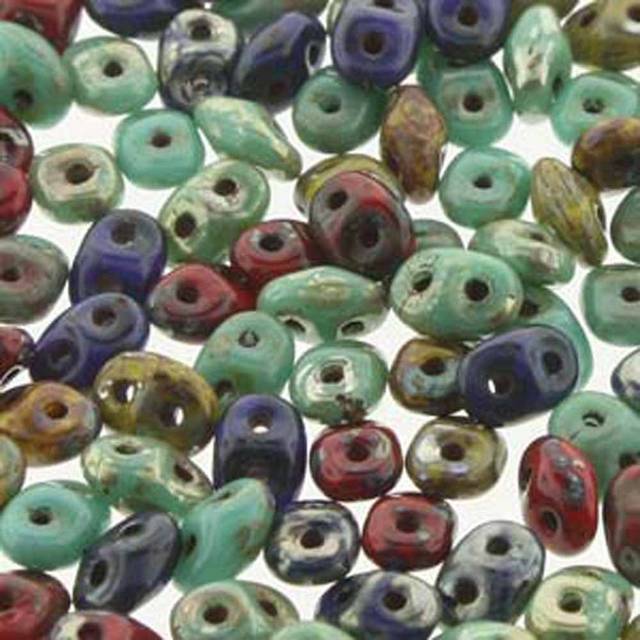 SuperDuo Raku Mix 2.5x5mm 2 Hole Beads Czech Glass Seed Beads 100 Gram Bag