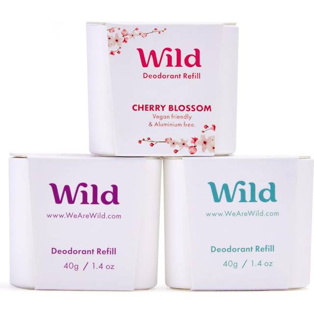 Wild - Natural Refillable Deodorant Variety Pack - Aluminum Free - Scents Include Fresh Cotton & Sea Salt  Cherry Blossom and Coconut & Vanilla - Long