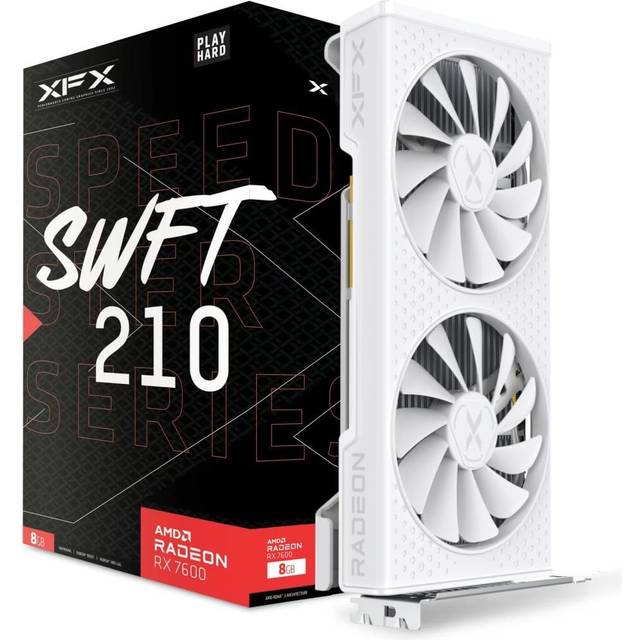 XFX Speedster SWFT210 Radeon RX 7600 grafikkort vit med 8 GB GDDR6 HDMI 3xDP, AMD RDNA 3 RX-76PSWFTWY