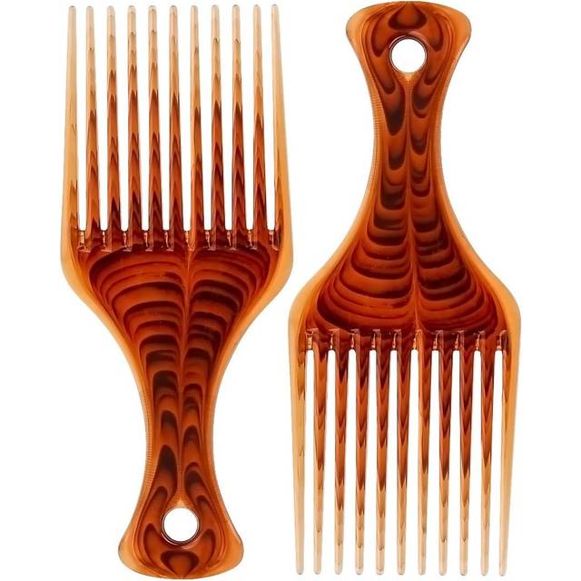 LiaSun 2 Pack Afro Comb Detangle Hair Comb Styling Tool for Curly Thick Medium Long Hair and Facial Hair (Amber)