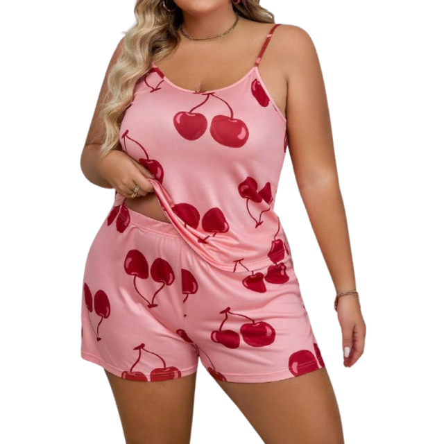 SHEIN Plus Size Women&#39;s Cherry Print Pajama Set