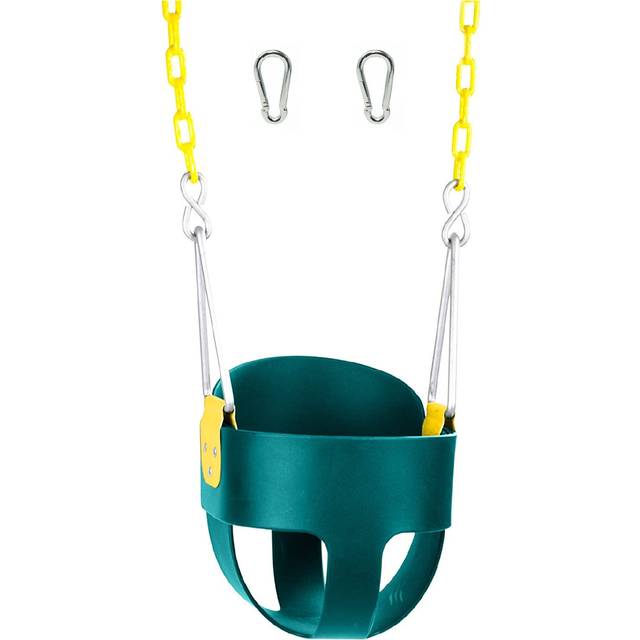 Original High Back Full Bucket Toddler Swing Seat with Plastic Coated Chains for Safety - Green - Squirrel Products