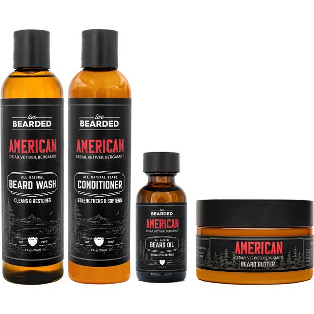 Live Bearded Complete Beard Grooming Kit  Made in the USA with All-Natural Ingredients - Beard Wash  Conditioner  Beard Butter & Beard Oil Kit - Mens