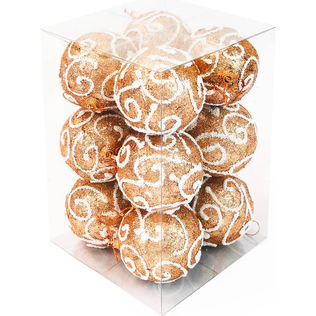 Allgala 12 Pack 3 Inch Christmas Tree Ornament BallsGlitter Decorated Foam Large Xmas Ball Rose Gold