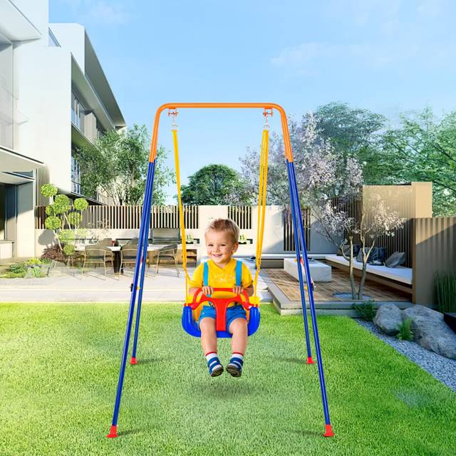 VEVOR Swing Sets for Backyard  3-in-1 Toddler Swing Set with 4 Sandbags  Easy to Assemble  Foldable Metal Stand  Swingset Indoor/Outdoor for Kids Aged