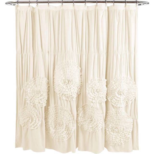 Lush Decor Serena Shower curtain Ruffled Floral Vintage chic Farmhouse Style Bathroom Decor, 72 x 72, Ivory