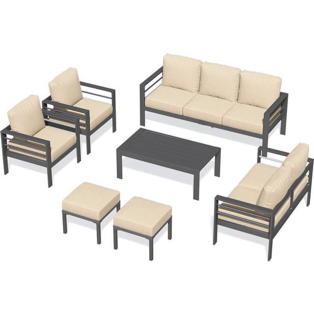 Charlsa Power Coated Aluminium 9 - Person Seating Group with Cushions - Black (9)