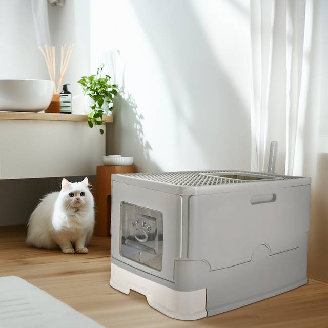 Plastic Litter Box Enclosure With Scoop - Grey (36cm H X 40cm W X 54cm D)