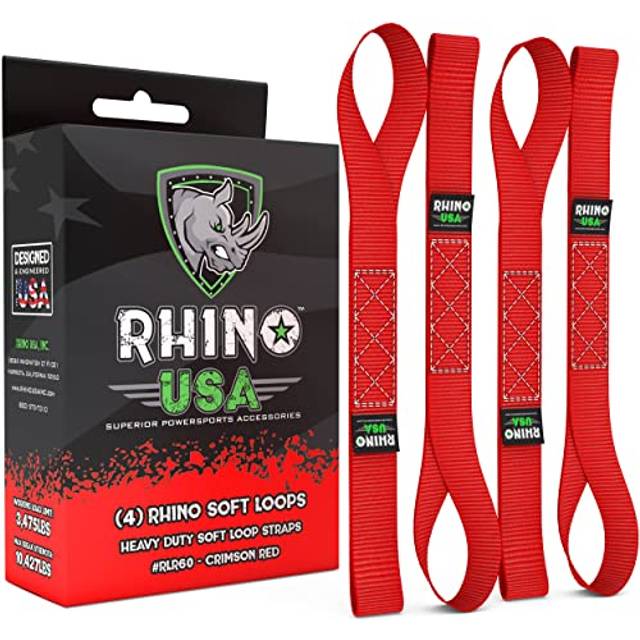 Rhino USA Soft Loop Motorcycle Tie-Down Straps 4PK - 10 427lb Max Break Strength 1.7 x 17 Heavy-Duty Tie Downs for use w/Ratchet Strap Red 4-Pack