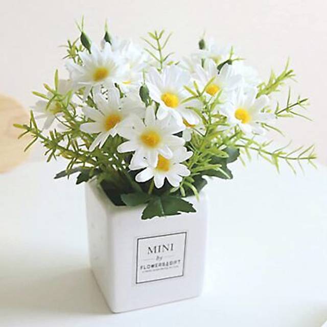 AIFUSI Artificial Flowers  Faux Flowers in Vase Small White Daisy Decor Mini Silky Artificial Daisies Fake Plant Flower Decor for Home Decor
