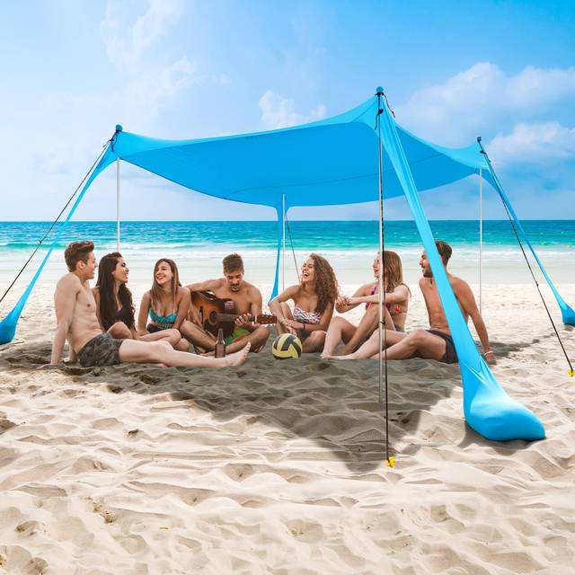 cOMMOUDS Beach Tent canopy with 4 Aluminum Poles  UPF58+ Pop Up Beach Sun Shade  Portable Beach Sun Shelter  Easy Set Up for Beach  camping  Fishing