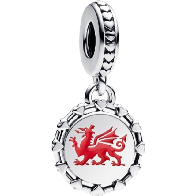 Pandora Engravable Welsh Red Dragon Dangle Charm - Enamel / Sterling silver / Red - one size