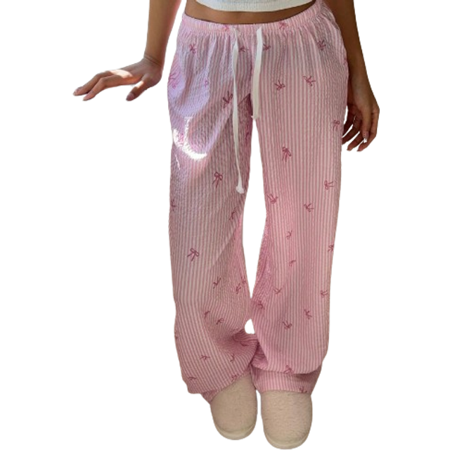 Aloruh Elegant Low Waist Sexy Out Comfortable Trousers, Bow Striped Print Versatile Long Pants