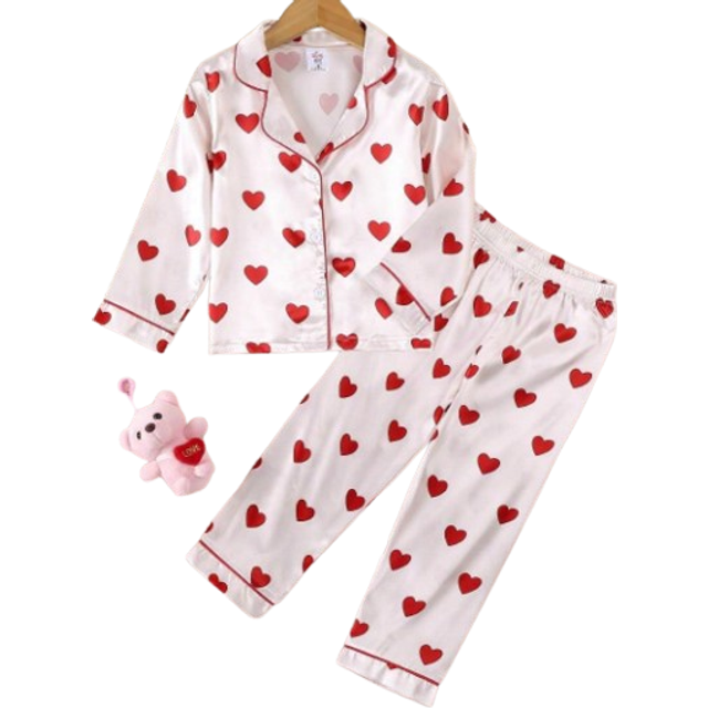 SHEIN Young Girls Cute Heart Print Long Sleeve Top And Long Pants Set