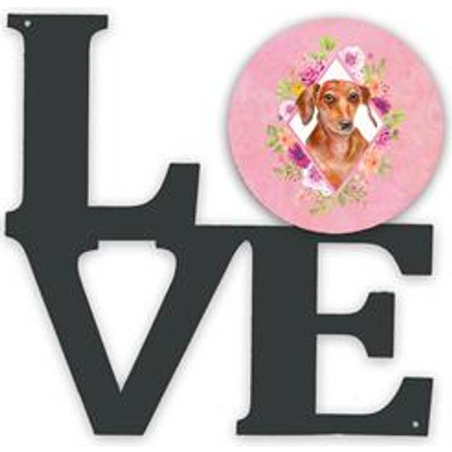 """""Caroline's Treasures Dachshund Red #2 Pink Flowers Metal Artwork Love wall-decor  Multicolor"""""