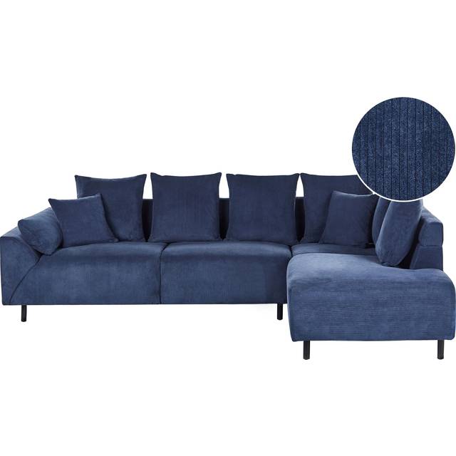 Corner Sofa 4 Seater LUNNER Corduroy Dark Blue Left Hand