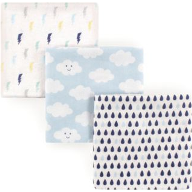 Luvable Friends Unisex Baby Cotton Flannel Receiving Blankets  Boy Clouds 3-Pack  One Size