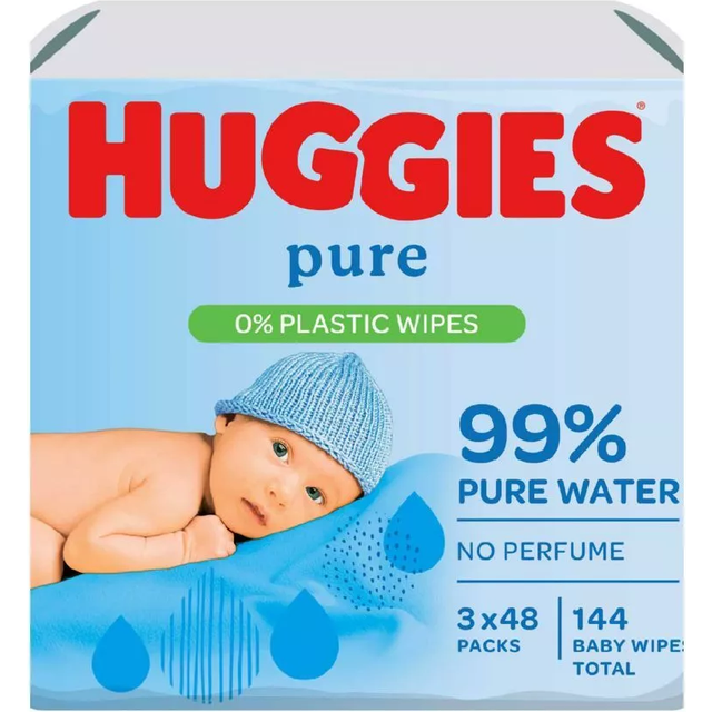 Huggies Pure 0% Plastic Baby Wipes 3X48 144 Wipes