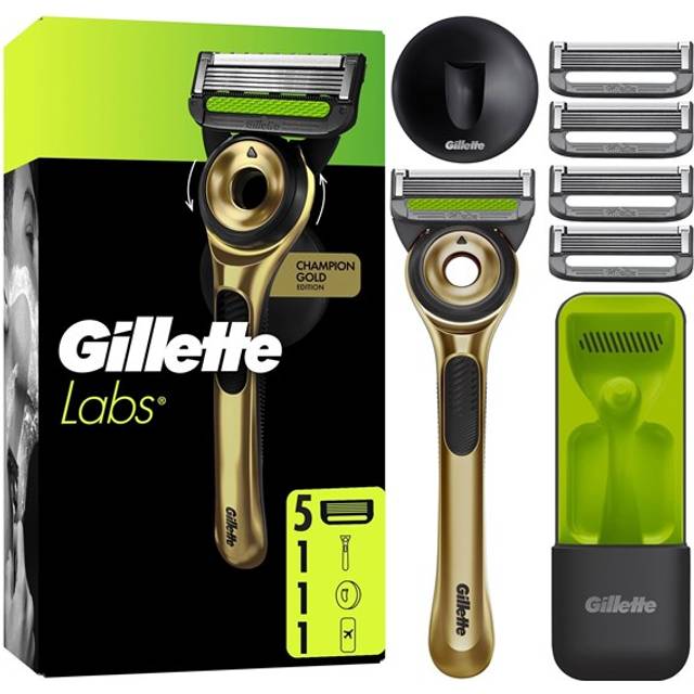 Gillette Labs Champion Gold Edition Razor with 5 Razor Blades & Slimline Travel Case
