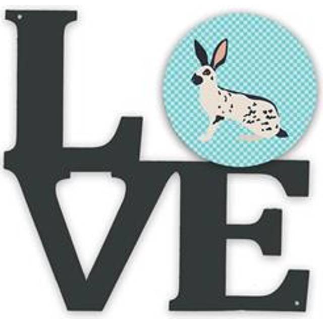 """""Caroline's Treasures English Spot Rabbit Blue Check Metal Artwork Love wall-decor  Multicolor"""""