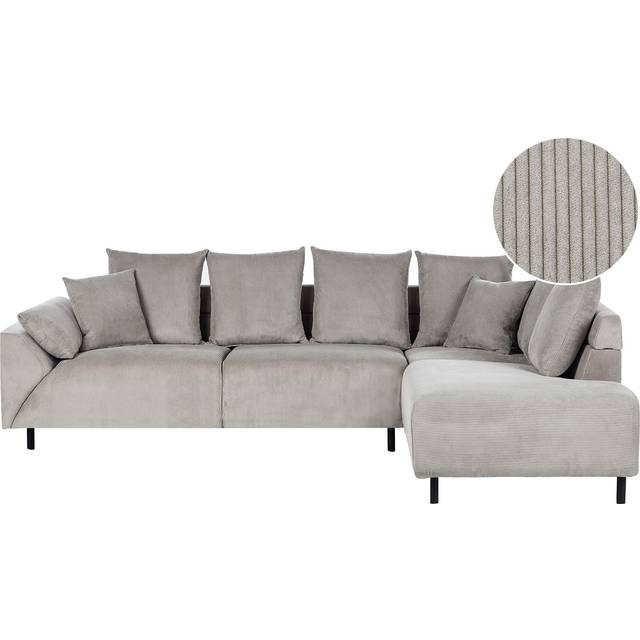 Modern Corner Sofa Corduroy Fabric Cushions Metal Legs Light Grey Lunner
