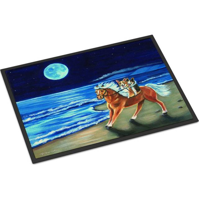 """""Caroline's Treasures 7318MAT Corgi Beach Ride on Horse Indoor or Outdoor Mat  18 x 27""""""""  Multicolor"""""