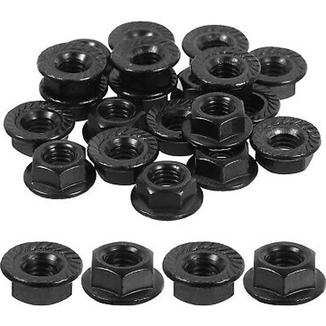 M6x1.0mm Serrated Flange Hex Lock Nuts, 20pcs Hexagon Flange Nut, Black