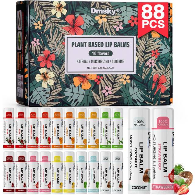 Dmsky Lip Balm Bulk Fruit Lip Balm Variety Pack Hydrating Lip Balm for Men Women Kids 015 OZ 88 count Pack of 1