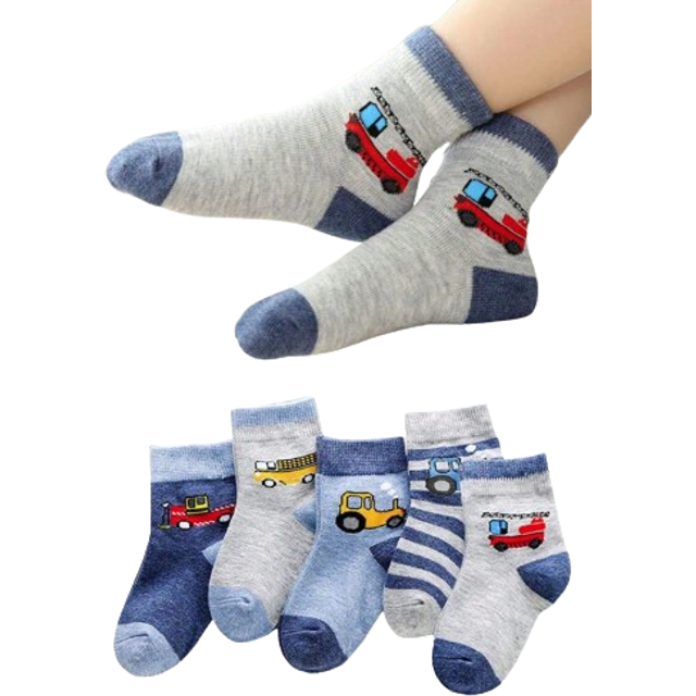 SHEIN 5 Pairs Of Cute Cartoon Car Breathable And Odor Resistant Socks For Children In Spring, Summer, And Autumn