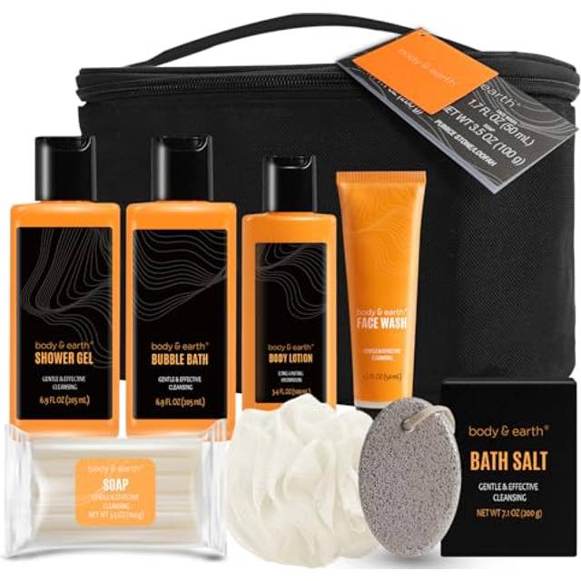 Gift Baskets for Men Mens Bath Set Body & Earth Citrus Scented Bath and Body Gift Set with Body Lotion  Face Wash  Shower Gel  Bubble Bath  Loofah & M