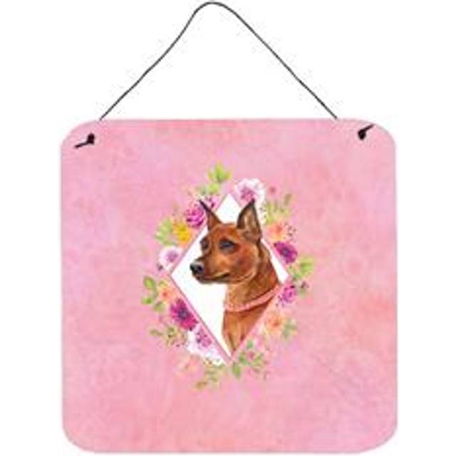 """""Caroline's Treasures Miniature Pinscher Pink Flowers Door Hanging Prints wall-decor  Multicolor"""""