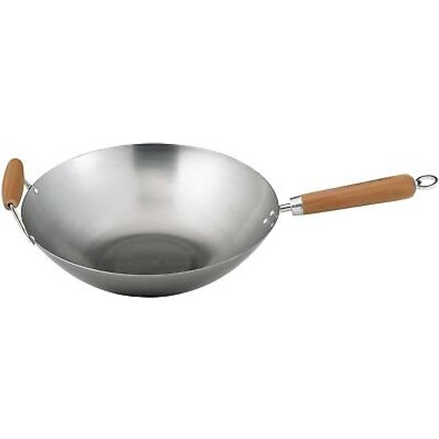 Helen's Asian Kitchen 97004 Helen Chen's Asian Kitchen 14-inch Carbon Steel Wok Stir Fry Pan with Bamboo Handles, Silver