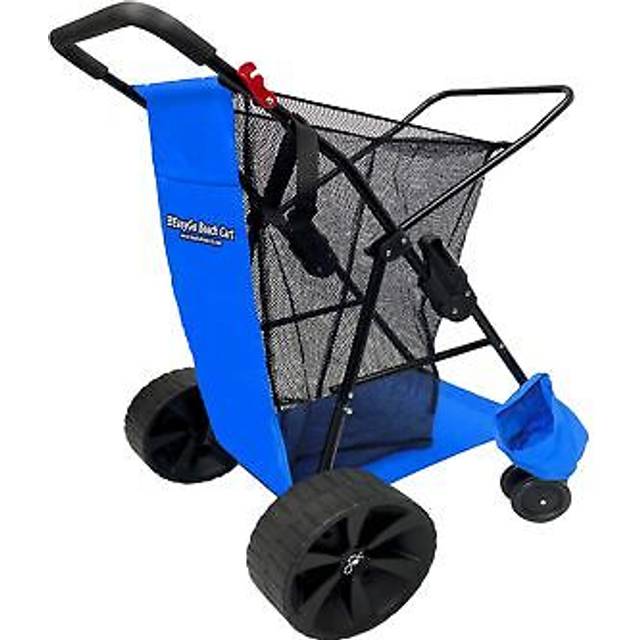 EasyGo Beach Cart Heavy Duty Folding Ocean Utility Wagon Large Sand Wheels Holds 4 Folding Chairs Storage Pouch Umbrella Holder