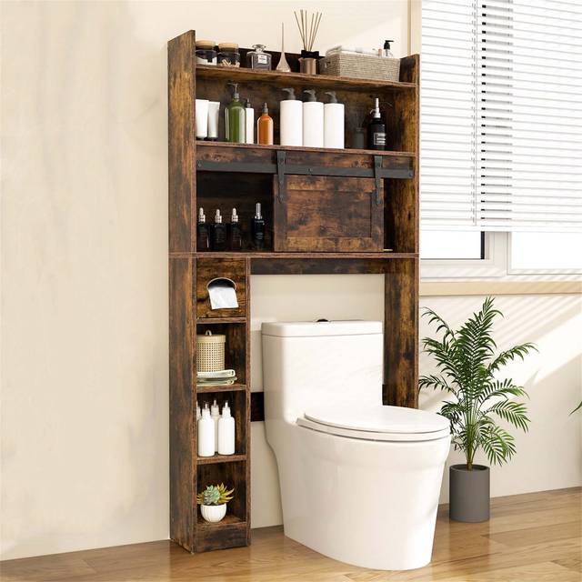 Compact Bathroom Cabinet Freestanding Over The Toilet Storage - Brown (158cm H X 82cm W X 20cm D)