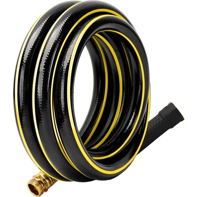 Solution4Patio Short Black Garden Hose 3/4 in. x 10 ft. -Heavy Duty Durable Flexible Lightweight Water Pipe -Brass Aluminum Ends for Household & Comme