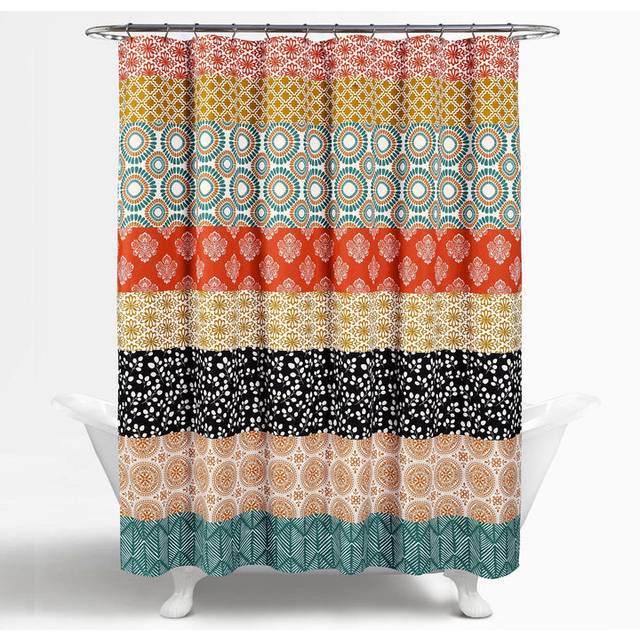 "Lush Decor Bohemian Stripe Shower Curtain  72"""" W x 72"""" L  Turquoise & Orange - Enchanting and Bold Colorful Design Perfect for Boho Bathroom Decor"