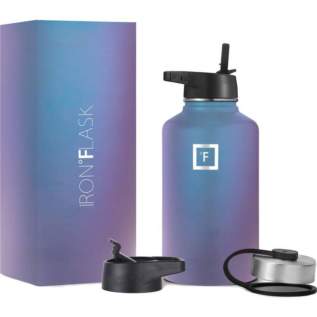 IRON ?FLASK Camping & Hiking Hydration Flask with 3 Lids - Stainless Steel  Double Walled & Vacuum Insulated Water Bottle - Leak Proof & BPA Free (Aur